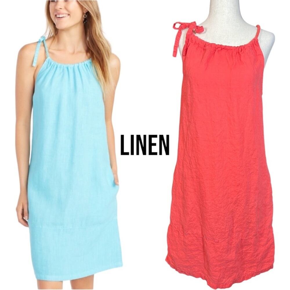 Tommy Bahama Two Palms LINEN Halter Dress Coral Summer Spring Rope Neck Tie‎ XS